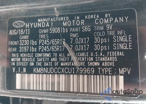 2012 Hyundai Veracruz Gls из США, поврежденный, VIN KM8NUDCCXCU179969